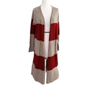 Claudia Nicole Merino Cashmere Blend Beige Burgundy Striped Duster Sweater M